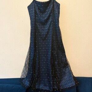 Vintage Y2K Adrianna Papell blue & black mesh w/ sparkling rhinestones size 10